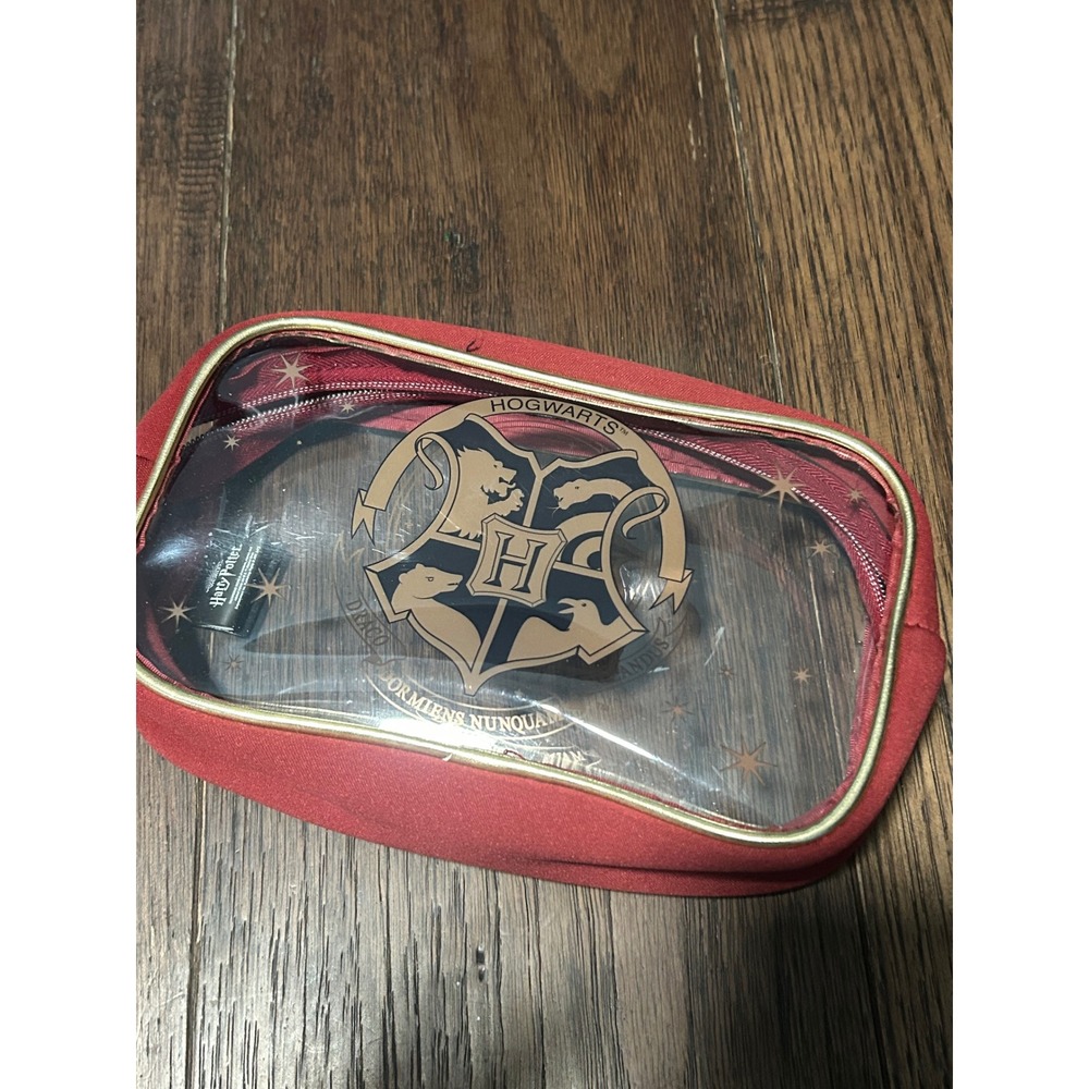 Bioworld Harry Potter Hogwarts Crest Clear Makeup Bag Red Gold Zip Pouch